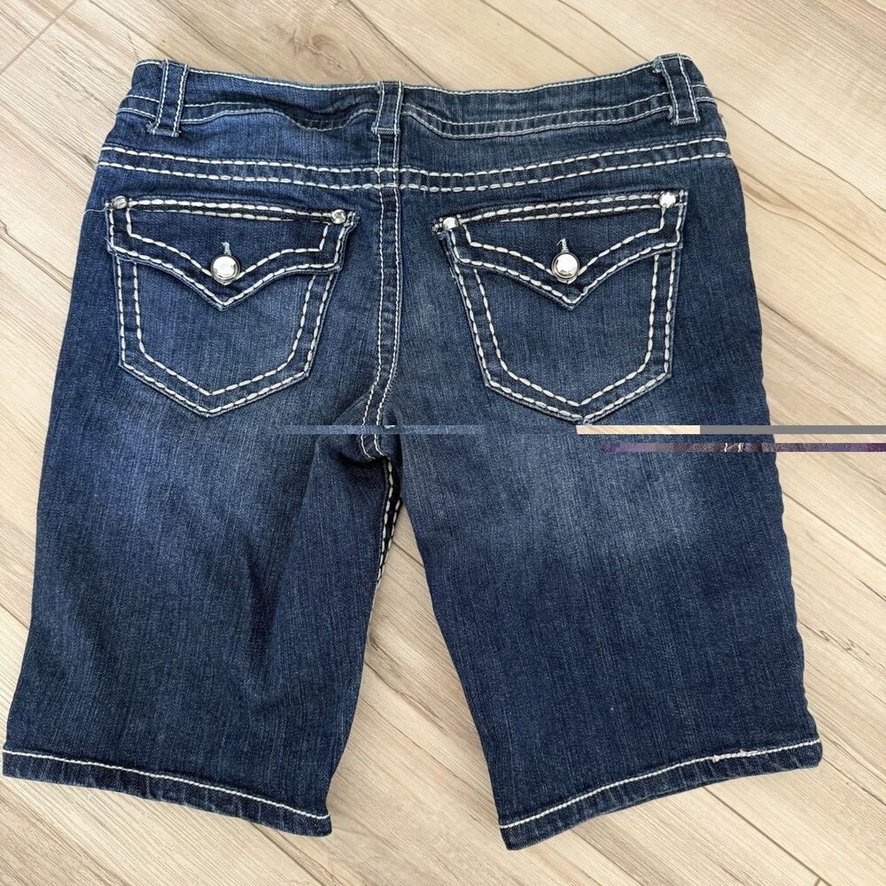 Paisley Sky Embellished Jeweled Dark Washed Denim Jean Shorts Size 10